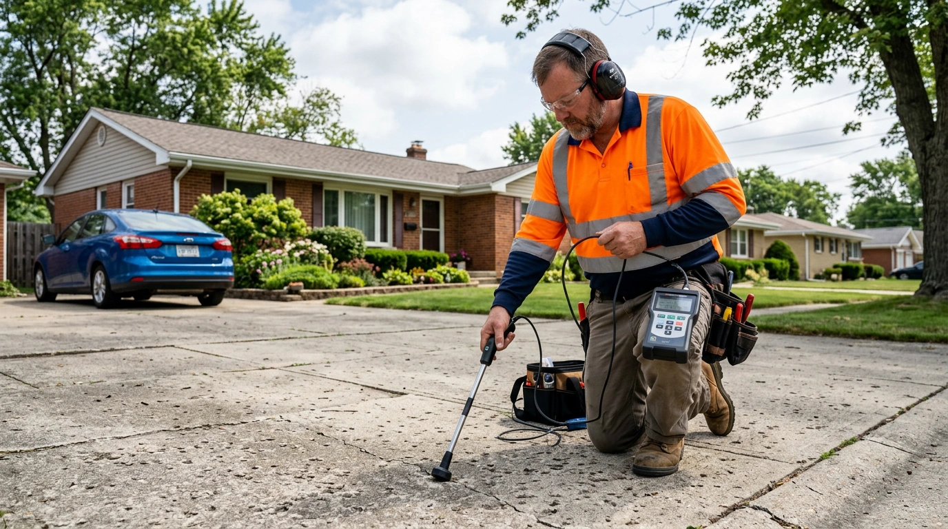 Acoustic leak detection over a driveway