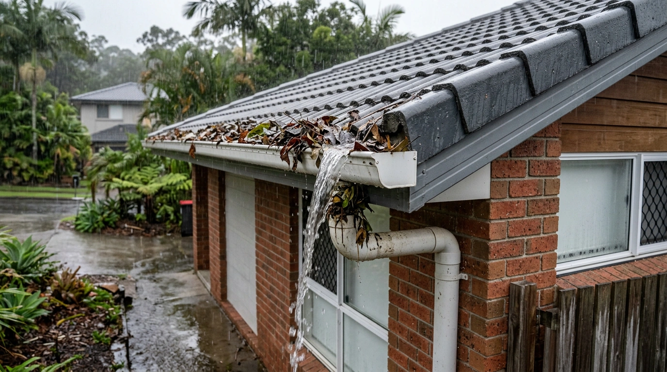 Blocked gutter and downpipe