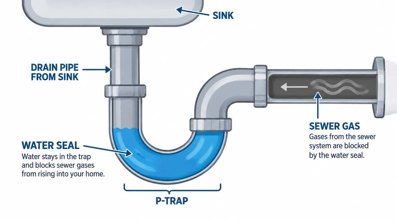 Diagram of a drain trap water seal