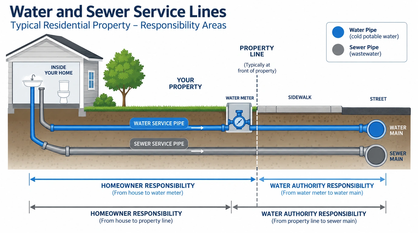 Diagram of water and sewer responsibility on a property