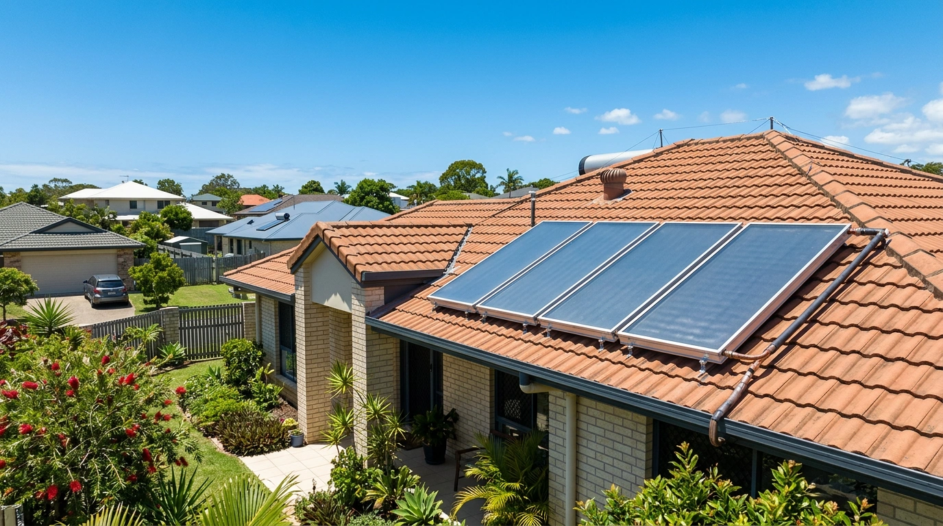 Solar hot water collectors on a Queensland roof