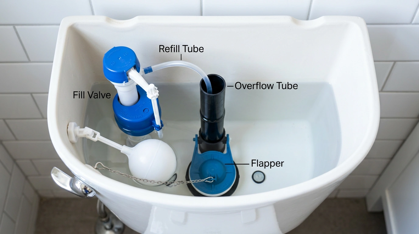 Parts inside a toilet cistern