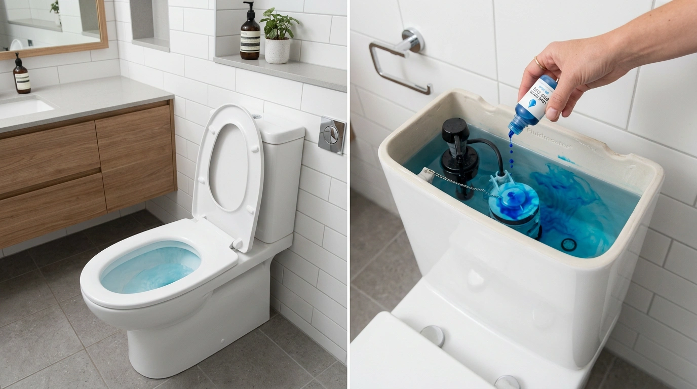 Food colouring test showing a toilet cistern leak