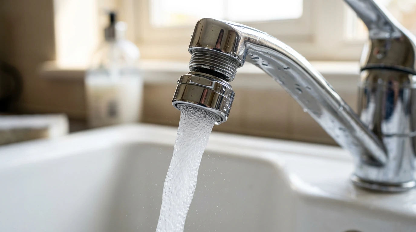 Water-efficient aerator on a kitchen mixer tap